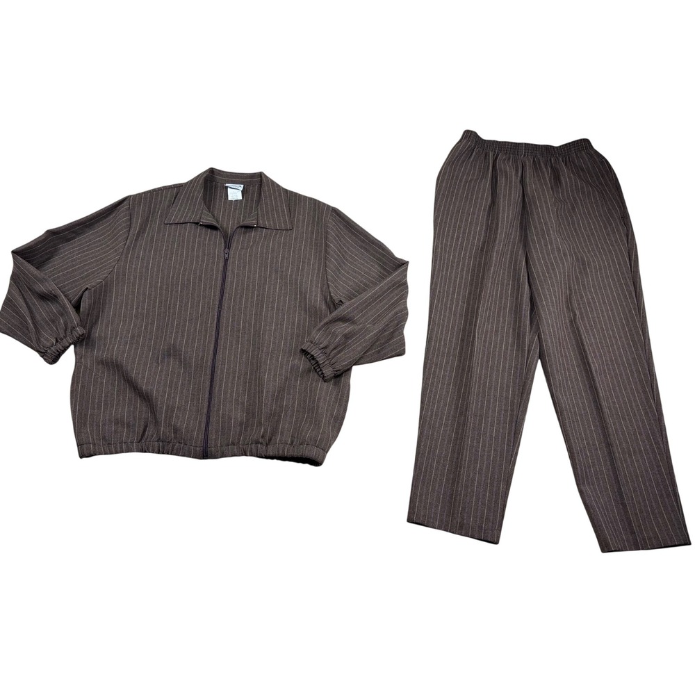 Vintage BonWorth Brown Pinstripe 2 Piece Jacket and Pants Set Medium Petite USA